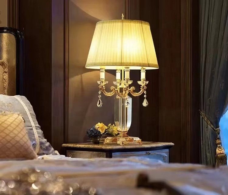 Living Room, Bedroom, Sofa, Desk Lamp, American Retro European Luxury Crystal Bedside Lamp