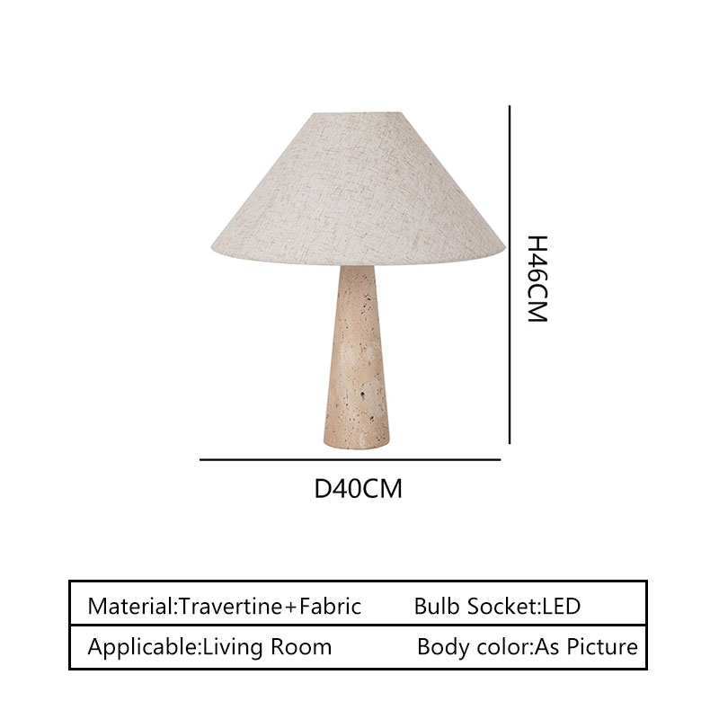 Modern Travertine Table Lamp Linen Shade Bedside Light Luxury Nordic Desk Lamp for Living Room