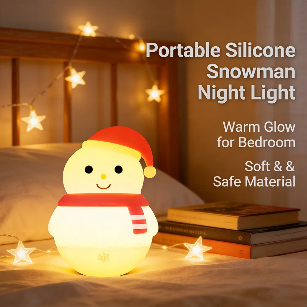 116 Snowman Silicone Lamp 360° Rotatable Rechargeable Kids Night Light Christmas Decor Light