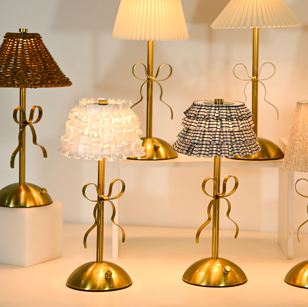 Luxury-lite Bow-shaped Nordic Style Table Lamp Fabric Battery Included Charging Function for Bedroom Living Room Atmosphere