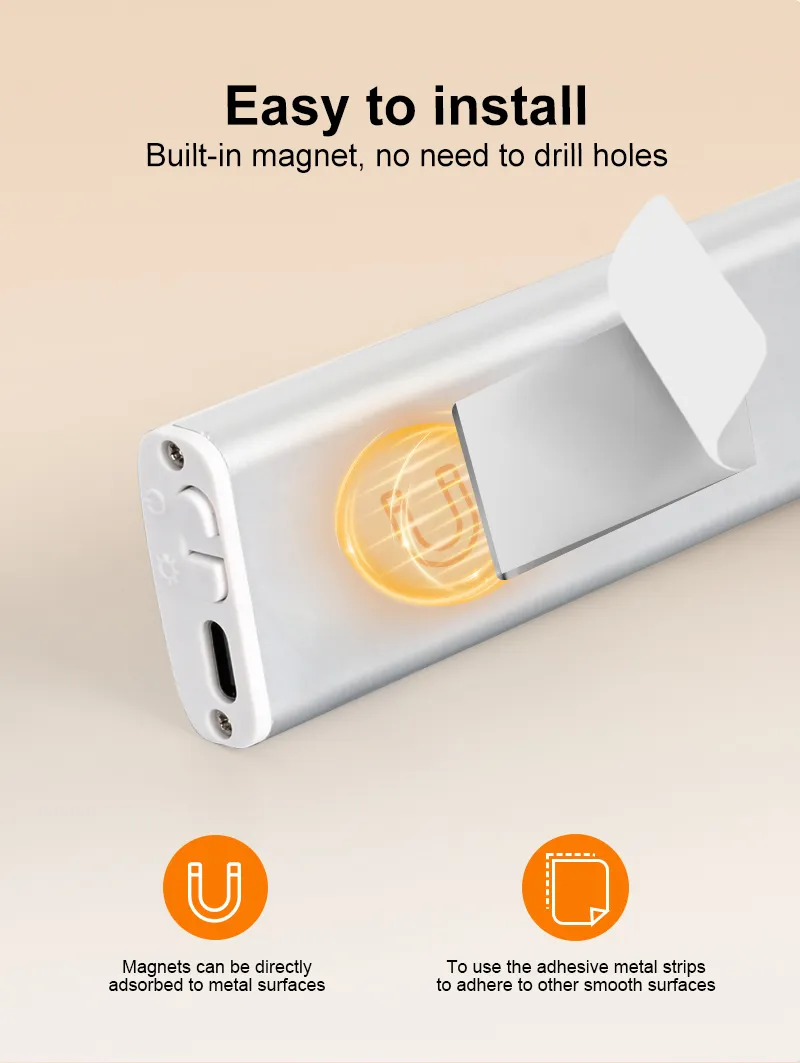 Indoor Lighting Rechargeable Magnetic 3CCT PIR Motion Sensor Night Lamp Backlit Flood LED Cabinet Light for Kitchen Bedroom Wall