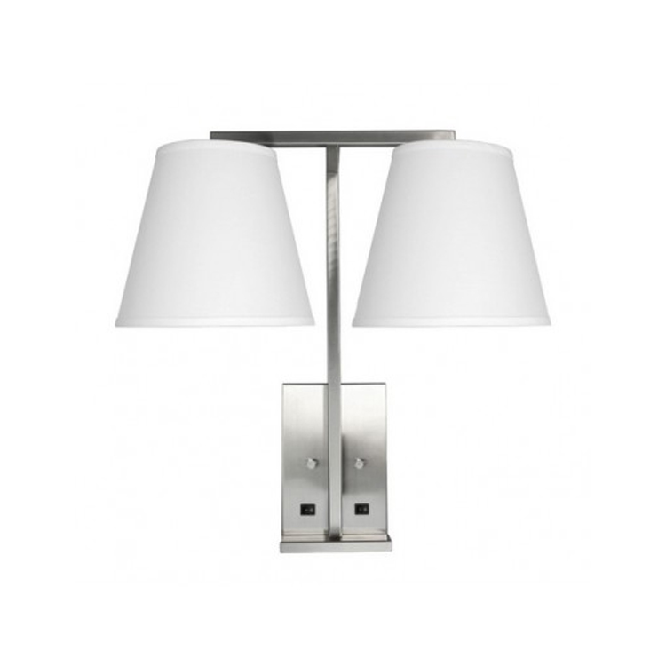 Double Single Hotel Wall Mounted Sconces Guest Room Brushed Nickel Bedside Headboard Light Fixtures Wall Lamp with Outlet