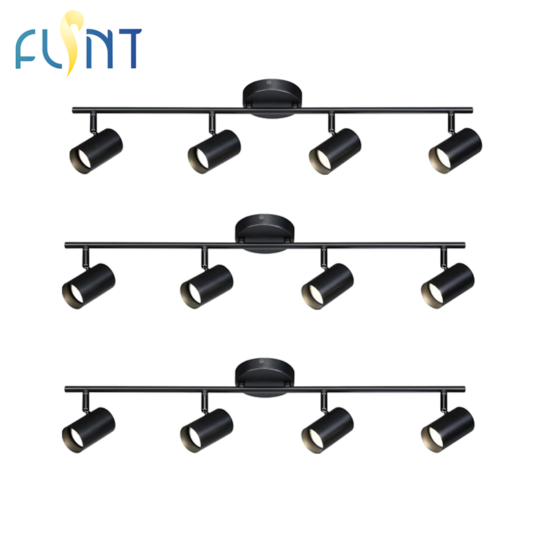 Modern 4-Light COB LED Track Lighting Ceiling Fixture Black Adjustable Track 360 Rotatable Heads Spotlight High CRI 90 Dimmable