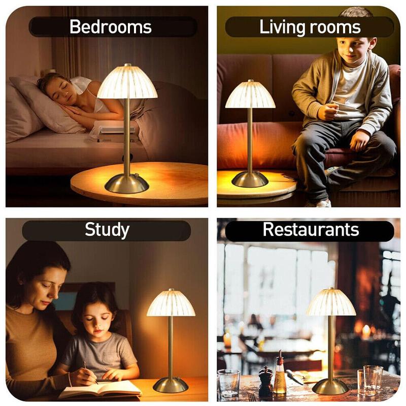 USB Charge 12'' Tall LED Brass Portable Table Lamp Built-in Dimmer Oval Rechargeable Bedside Nightlight for Indoor Outdoor Use