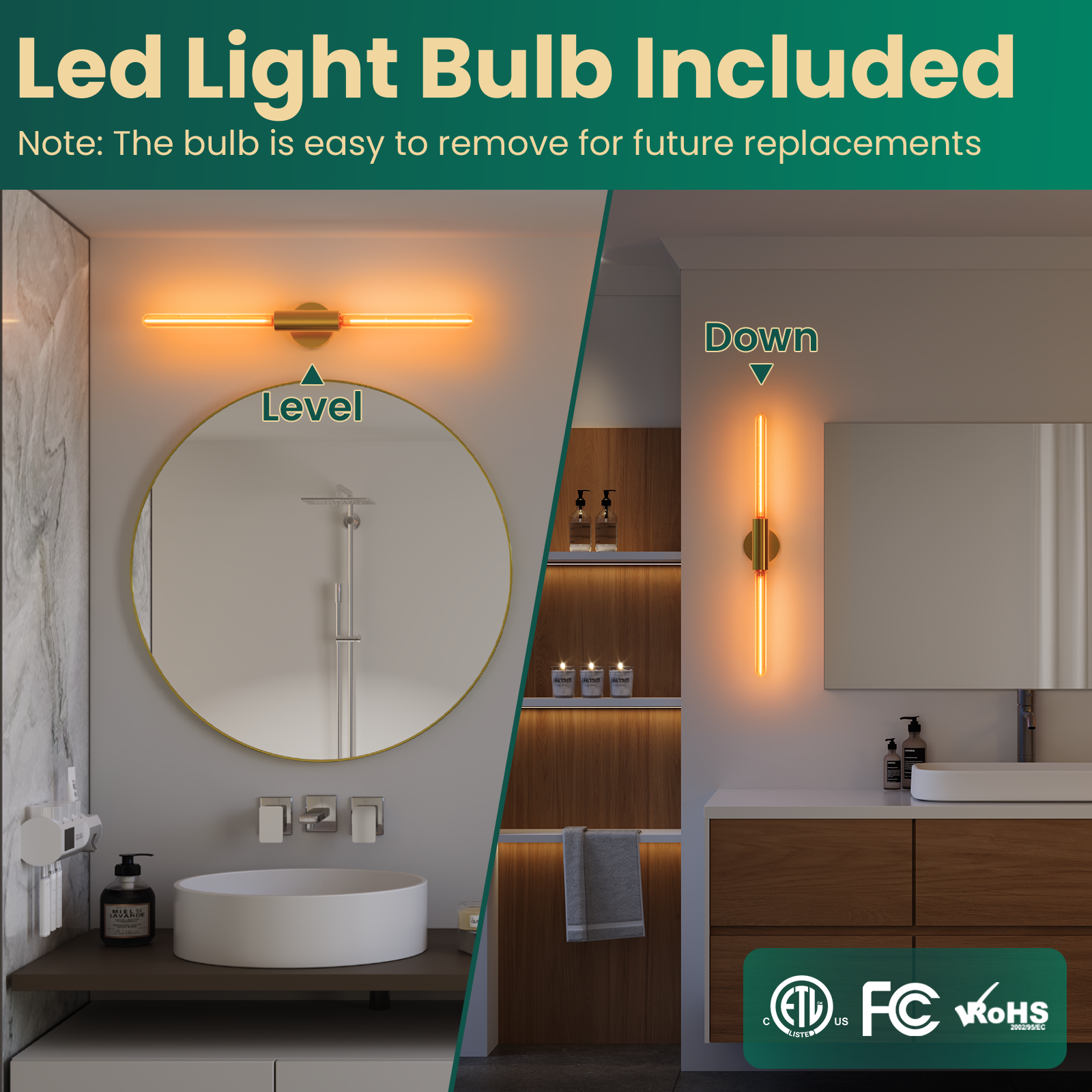 Luxury Modern LED Wall Lamp E26 Double Tube Brushed Gold Steel Body Dimmable for Bedroom Living Room Hotel Decorative Lighting