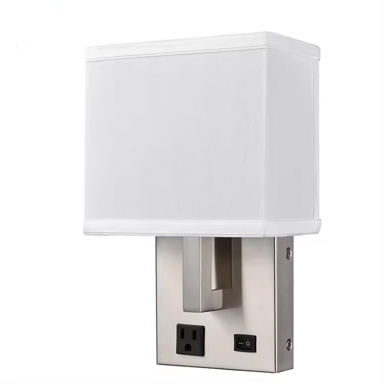 Double Single Hotel Wall Mounted Sconces Guest Room Brushed Nickel Bedside Headboard Light Fixtures Wall Lamp with Outlet