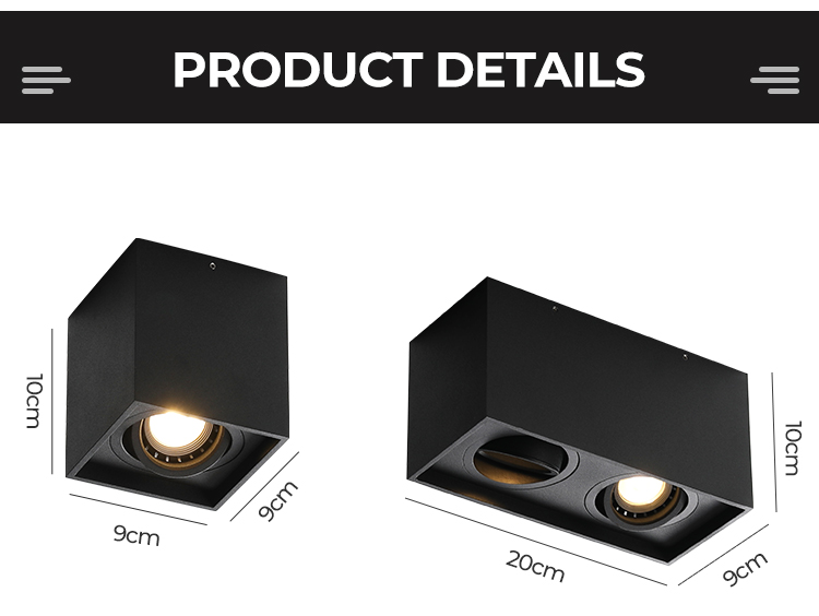 Modern 30W LED Spotlight Anti-Glare Square 24&deg;Spot Light Fixtures Surface Mounted MR16 Base Aluminum Lamp Body for Indoor Use