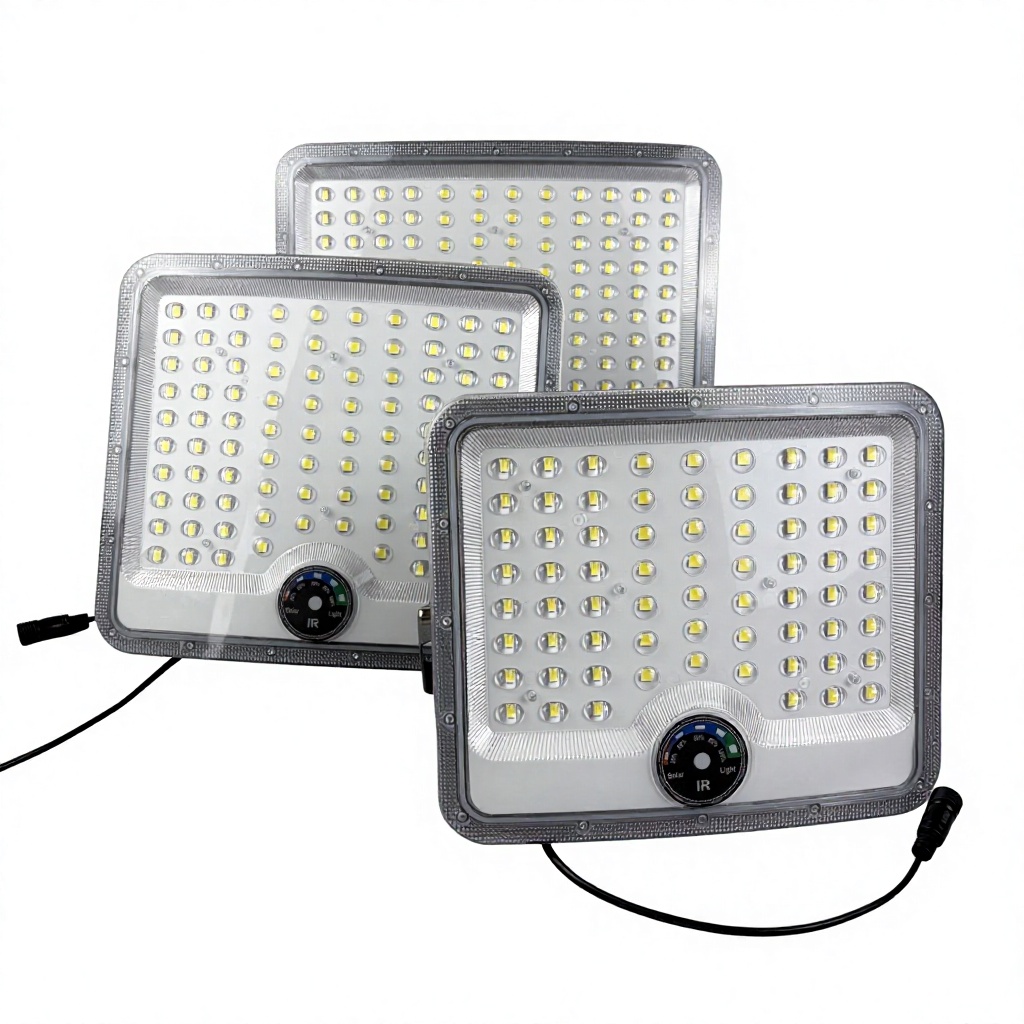 High Brightness Iron LED Outdoor Solar Flood Light with Real-time Power Indicator IP65 Waterproof for Garden Court