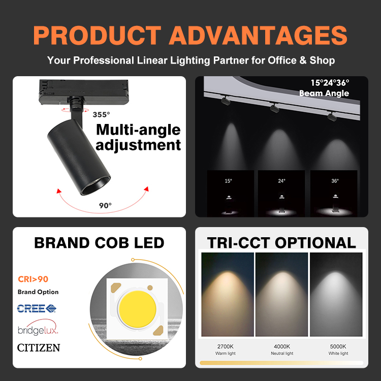 Commercial Dimmable Museum COB Rotatable Ceiling Spotlight 12w 15w 20w 30w 35w Adjustable Movable Spot Lamp Led Track Light
