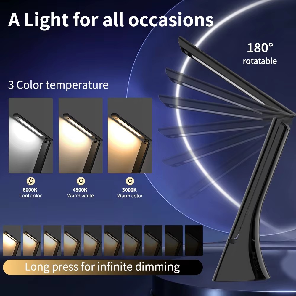 Foldable Study Table LED Desk Lamps With Wireless Charger Night Light Digital Alarm Clock for Bedroom LED Reading Lamp