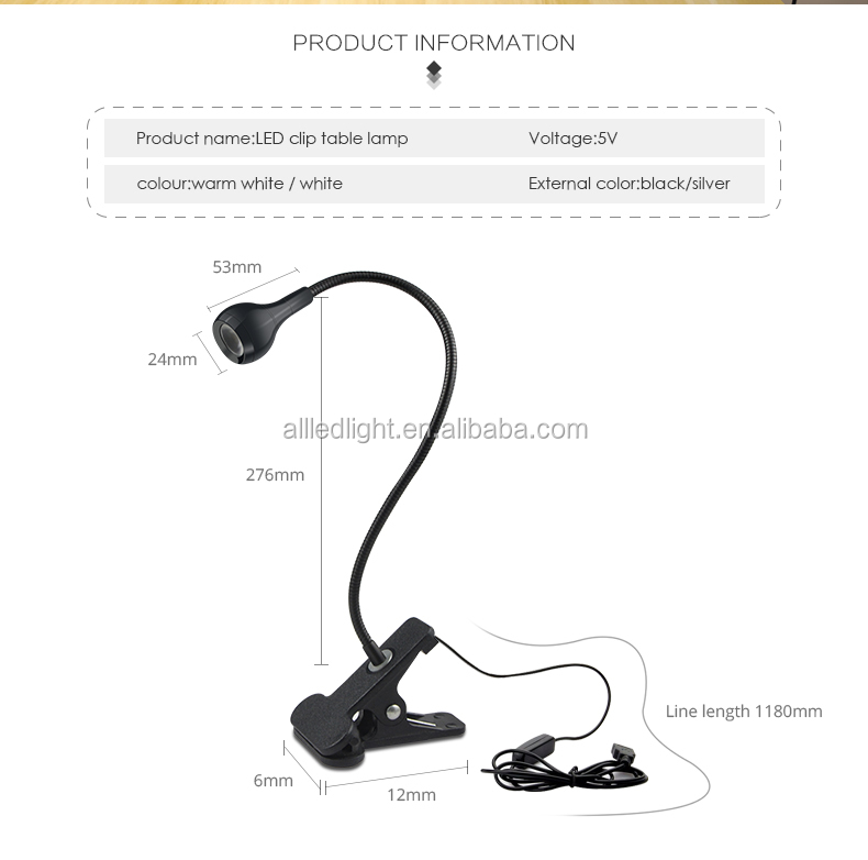 Wholesale USB Rechargeable LED Night Light Clip on Flexible Reading Light Bed Table Desk LED Book Lamp