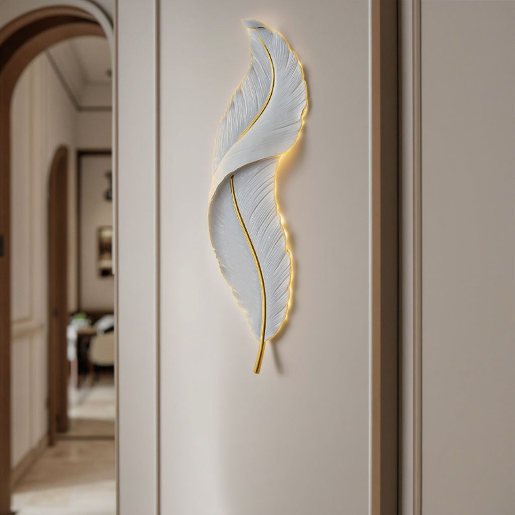 Creative Feather Shape Sconce Light Modern Design Indoor Porch Corridor Hotel 220v Resin Wall Lamp