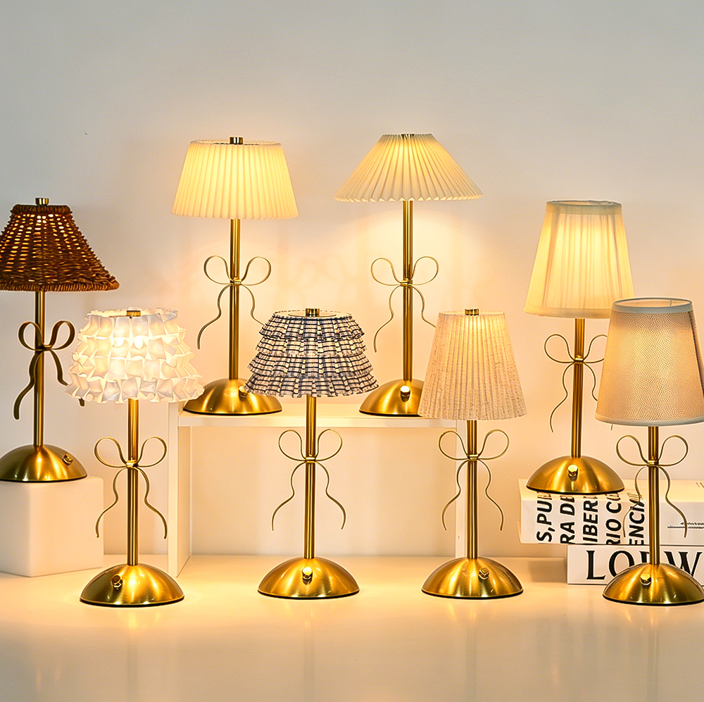 Luxury-lite Bow-shaped Nordic Style Table Lamp Fabric Battery Included Charging Function for Bedroom Living Room Atmosphere