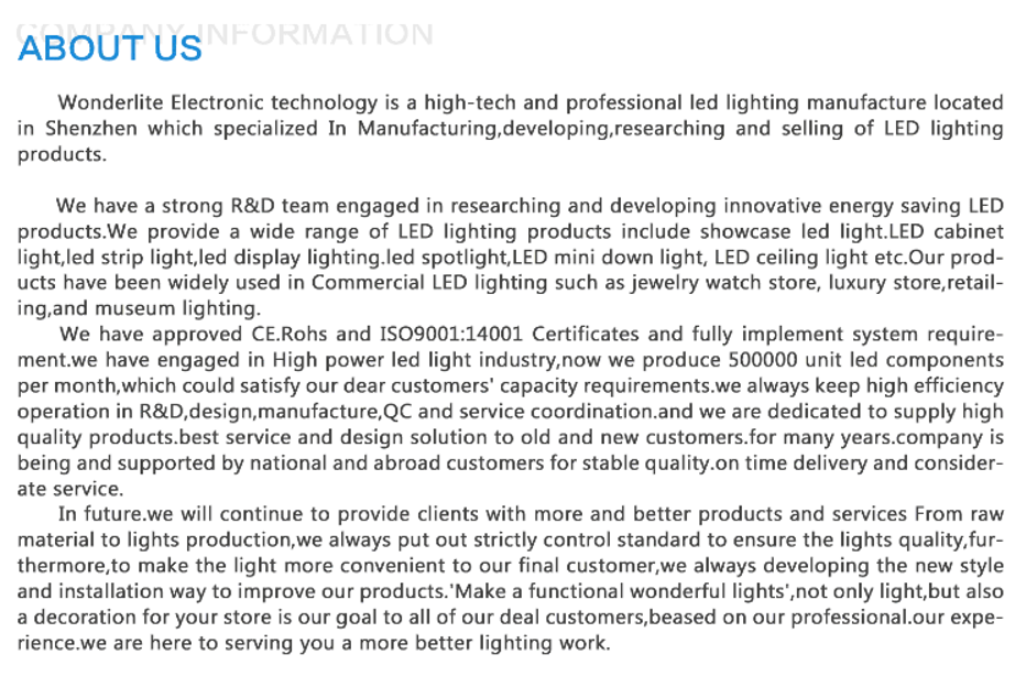 Product quality parameters