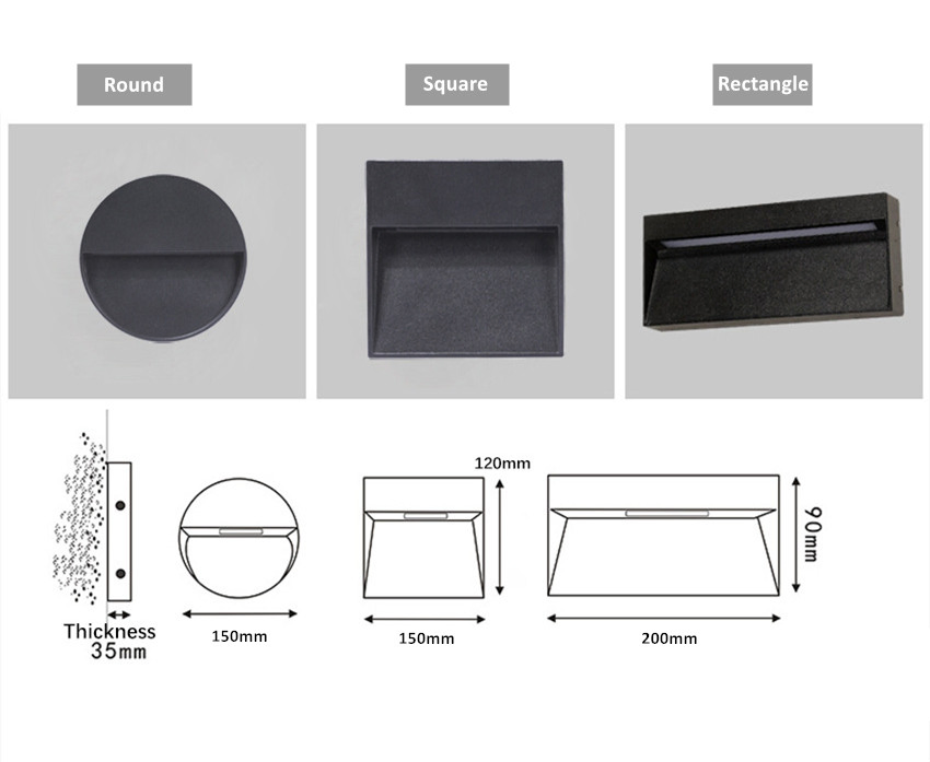 7W/9W/12W LED Aluminum Waterproof Anti-Glare Outdoor Wall Surface-Mounted Stair Corner Step Light