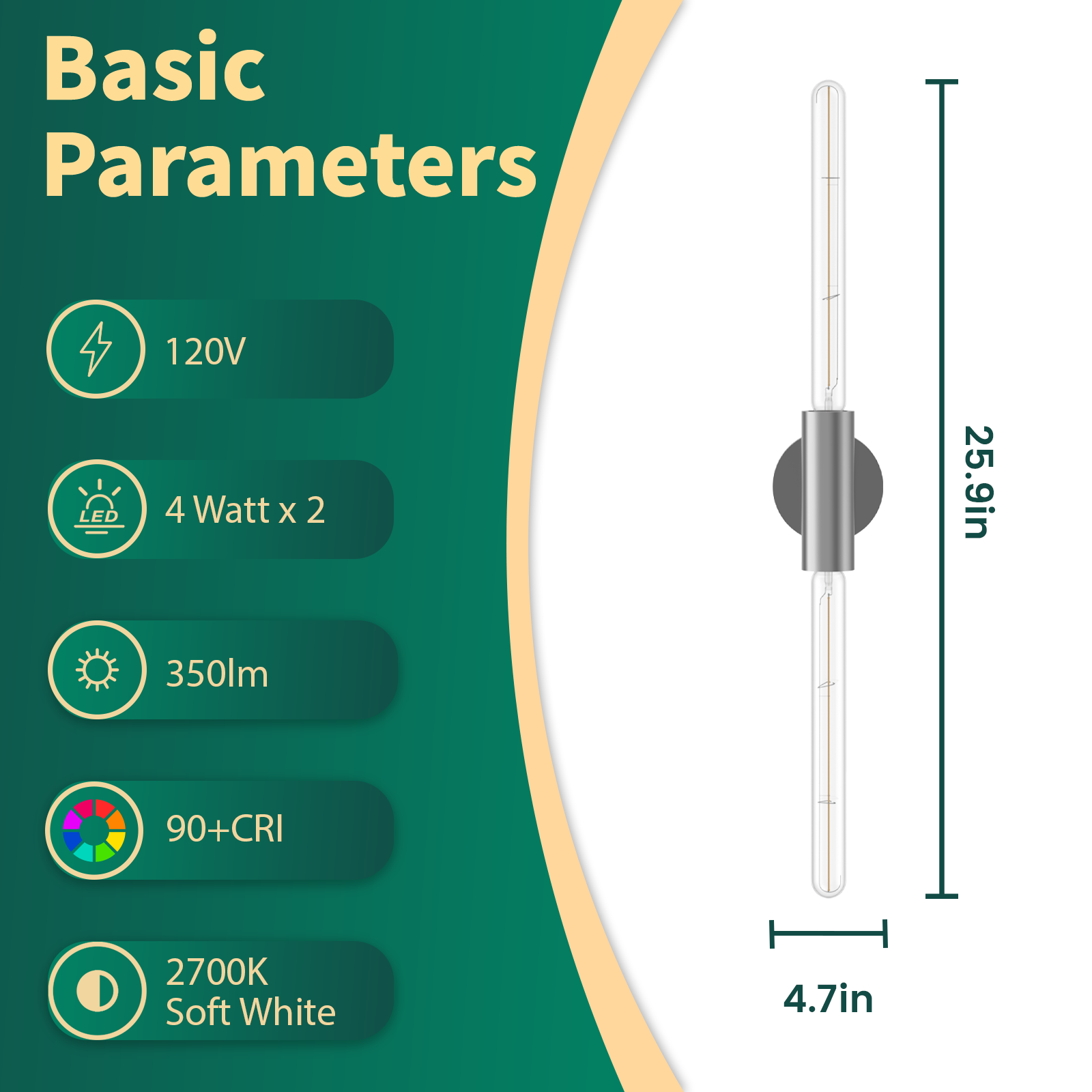 Double Tube Wall Light Angle