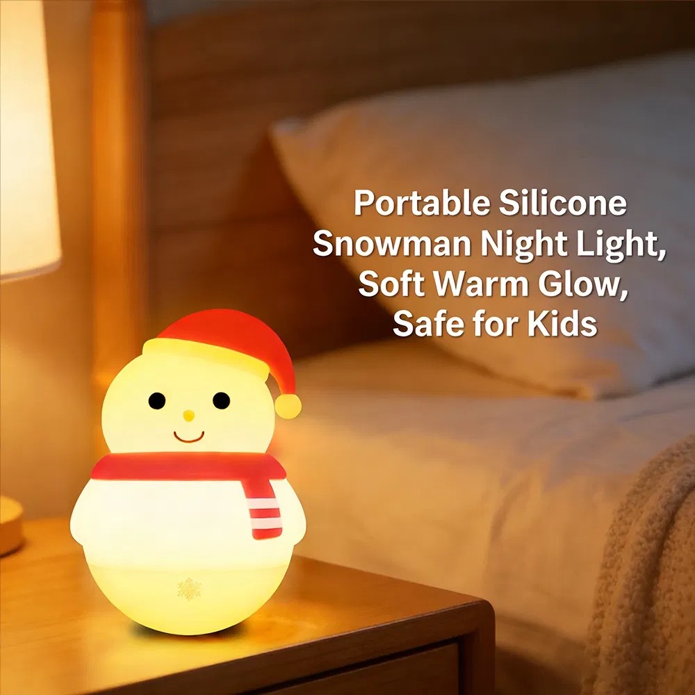116 Snowman Silicone Lamp 360° Rotatable Rechargeable Kids Night Light Christmas Decor Light