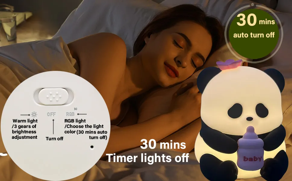 LED Cute Panda Night Light with 7 Colors, Dimmable Timer Nursery Panda Lamps, Super Squishy Silicone USB Rechargeable Touch Control Night Lamp