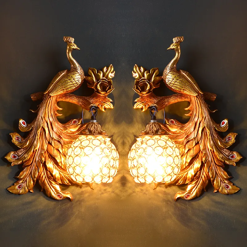 Vintage Creative Art Deco Peacock Resin Wall Lamp (WH-OR-62) - 2