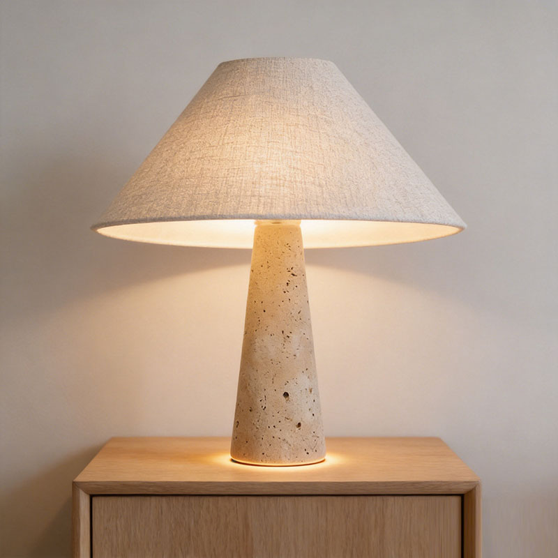 Modern Travertine Table Lamp Linen Shade Bedside Light Luxury Nordic Desk Lamp for Living Room