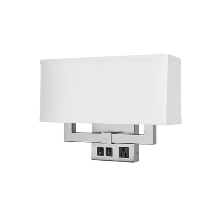 Double Single Hotel Wall Mounted Sconces Guest Room Brushed Nickel Bedside Headboard Light Fixtures Wall Lamp with Outlet