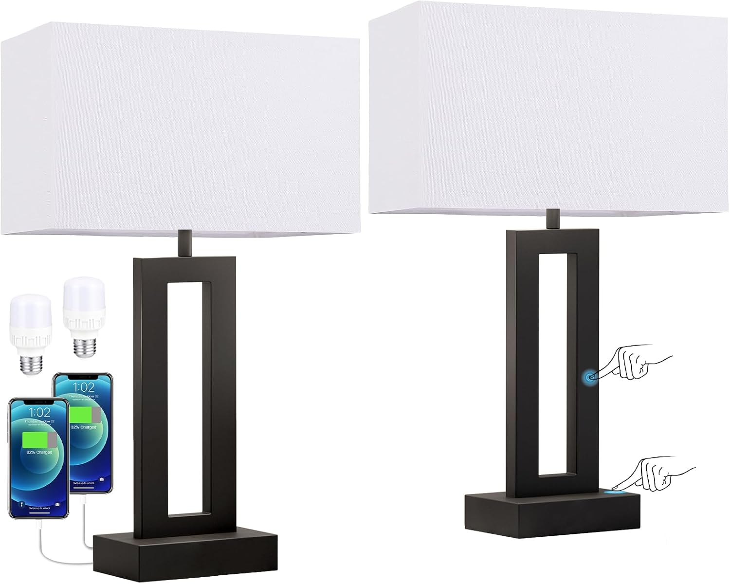 Hotel Bedside Lamp Home Decor Lighting Table Lamp Bedside Table Light Luxury with Usb Port Rechargeable Table Lamp