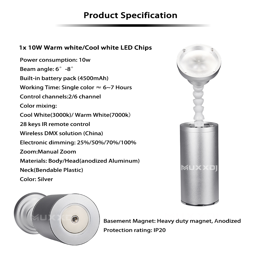 20pcs 10W LED Mini Magnetic Pin Spot Light with Remote Control &amp; Case, Wireless Zoom for DJ Wedding Event