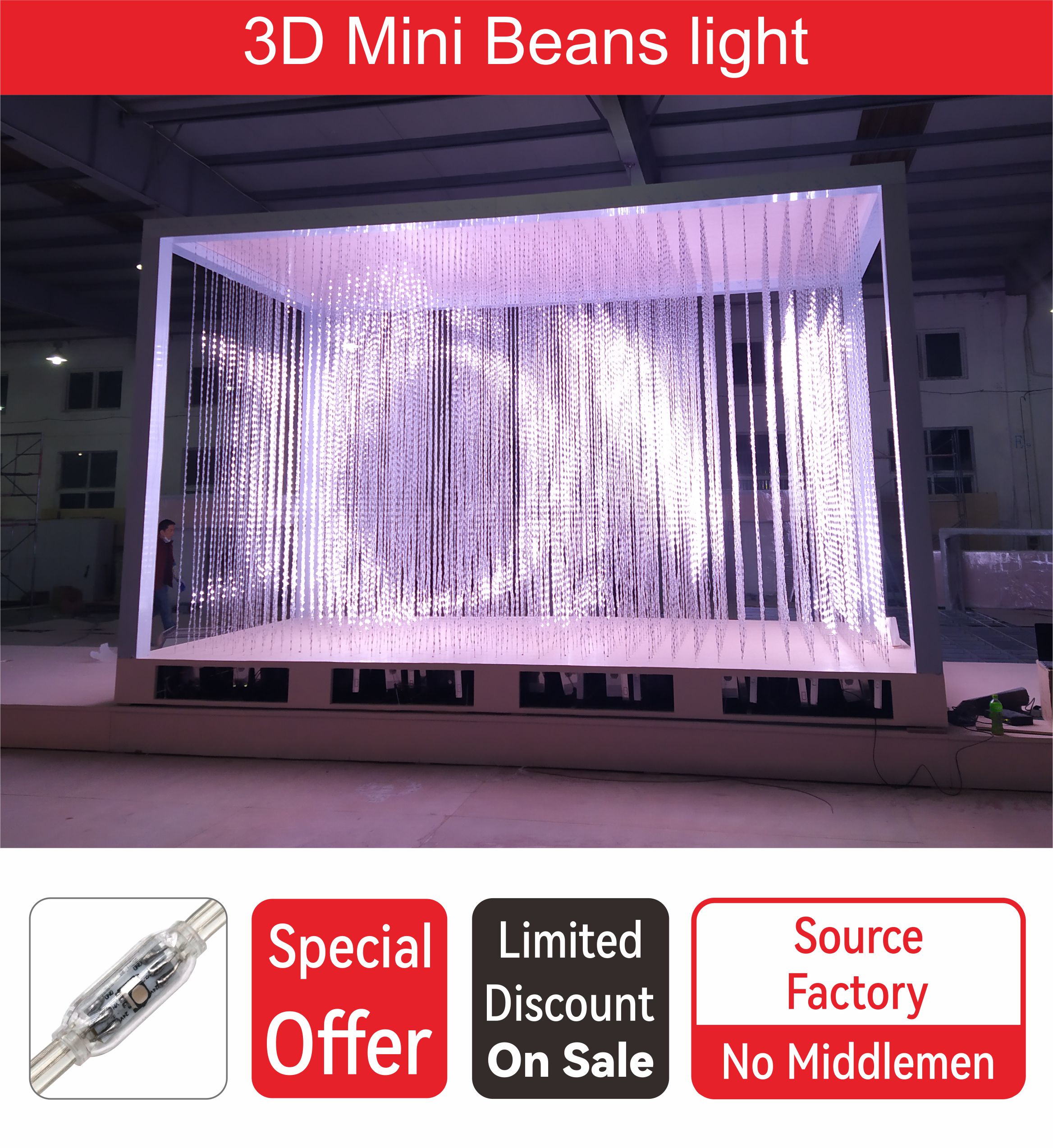 IP67 Waterproof RGB Programmable Building Facade Decor 3D Mini Beans Light Pixel Spot Lamp String Mesh Screen