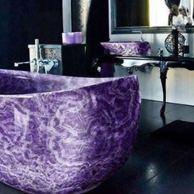 Customized Sale Luxury Natural Green White Purple Gem Agate Stone Bathroom Bathtub
