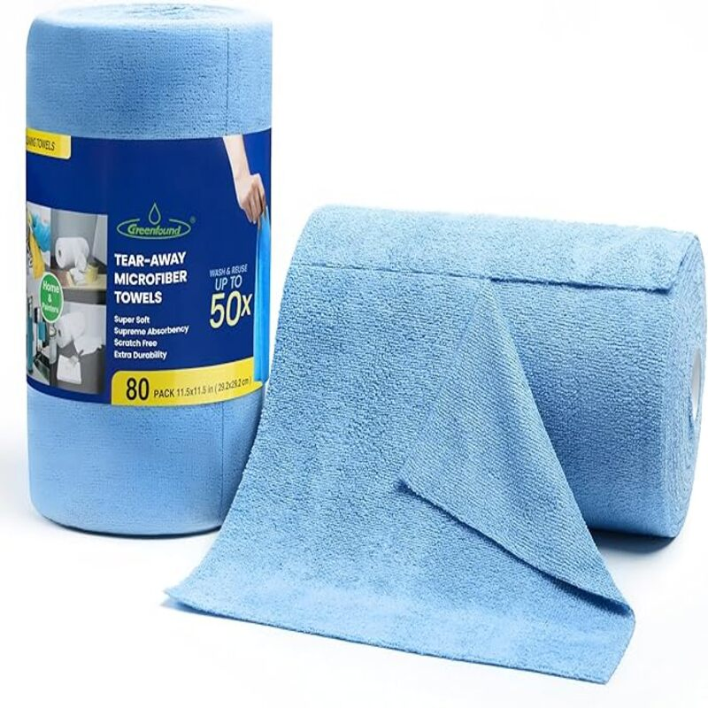 Brighthomey Tear Away Microfiber Towels Roll Reusable and Washable Rags Cleaning Cloth