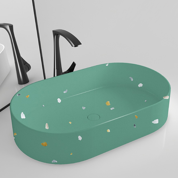 Green Decoration Solid Surface Artificial Terrazzo Above Table Countertop Basin Art Basin Bathroom Sink Wash Basin