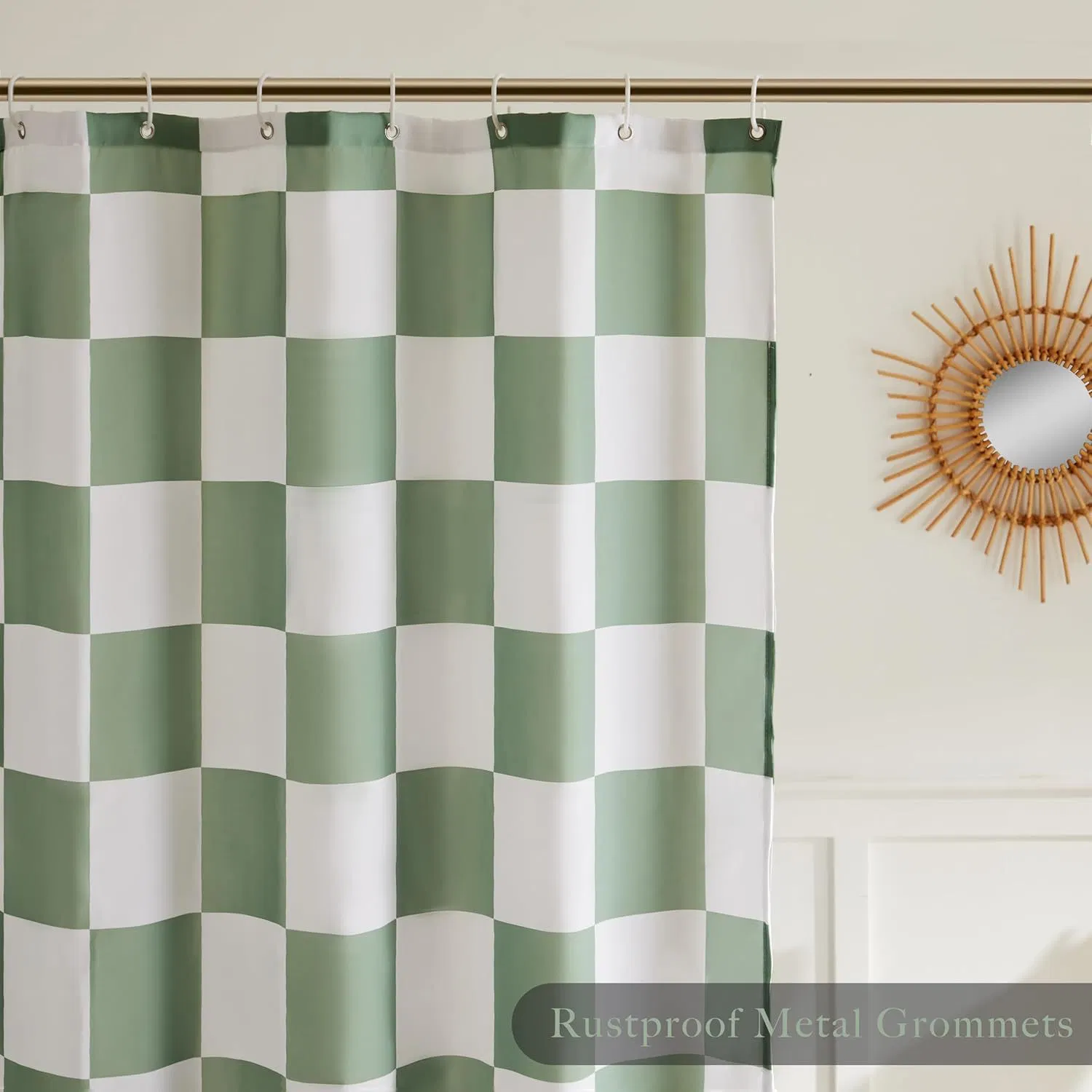 Sage Green Checkered Shower Curtains for Bathroom, Cute Retro Checkerboard Shower Curtain