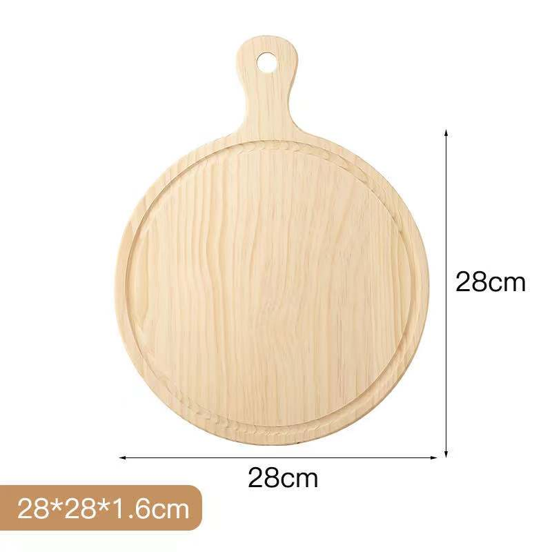 Pine Round Pizza Tray Wooden Baking Handle Pizza Plate Zero-Waste
