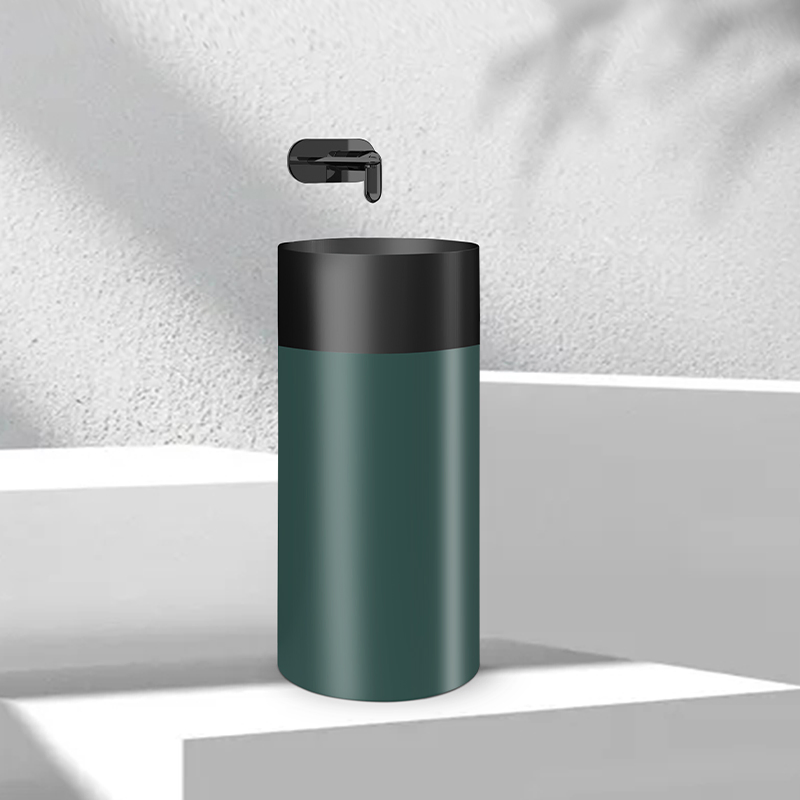 Green Stainless Steel Bathroom Basin Sink, Integrated Pedestal Wash Basin Sink