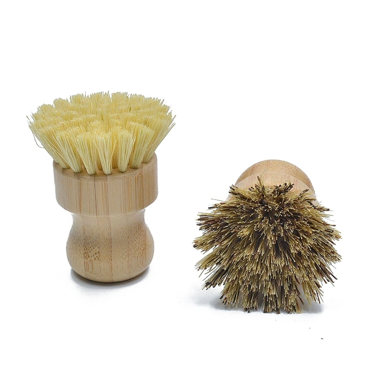 Eco Friendly 100% Biodegradable Plastic Free Round Short Bamboo Handle Kitchen Cleaning Brush