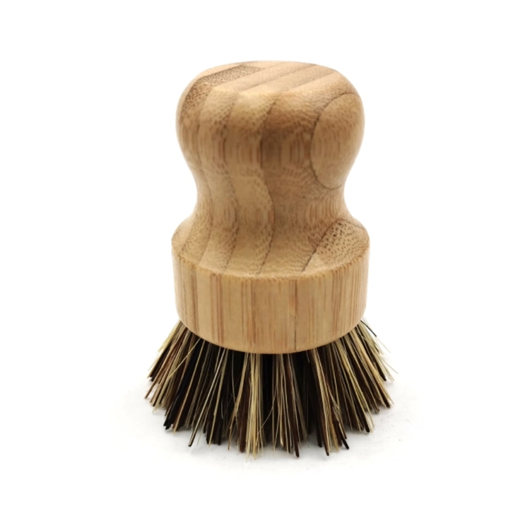 Eco Friendly 100% Biodegradable Plastic Free Round Short Bamboo Handle Kitchen Cleaning Brush