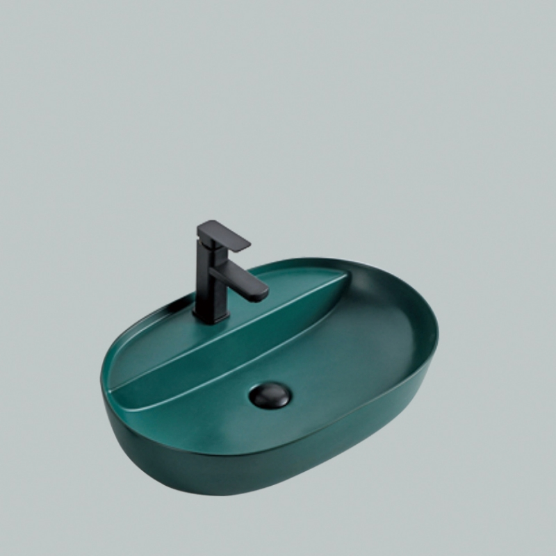Chanda Modern Green Ceramic Basin Stone Sanitary Ware Sink for Bathroom Countertop Easy Mount Installation