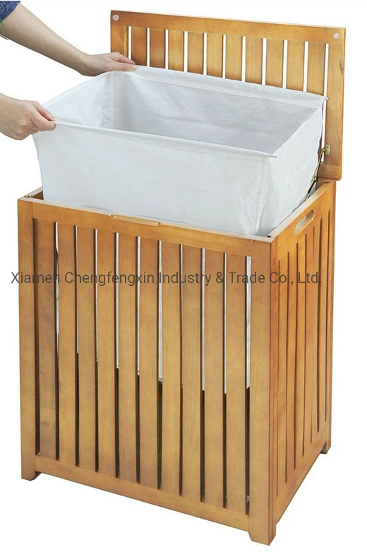 Stylish Bamboo Laundry Hamper with Canvas Bag and Metal Supports