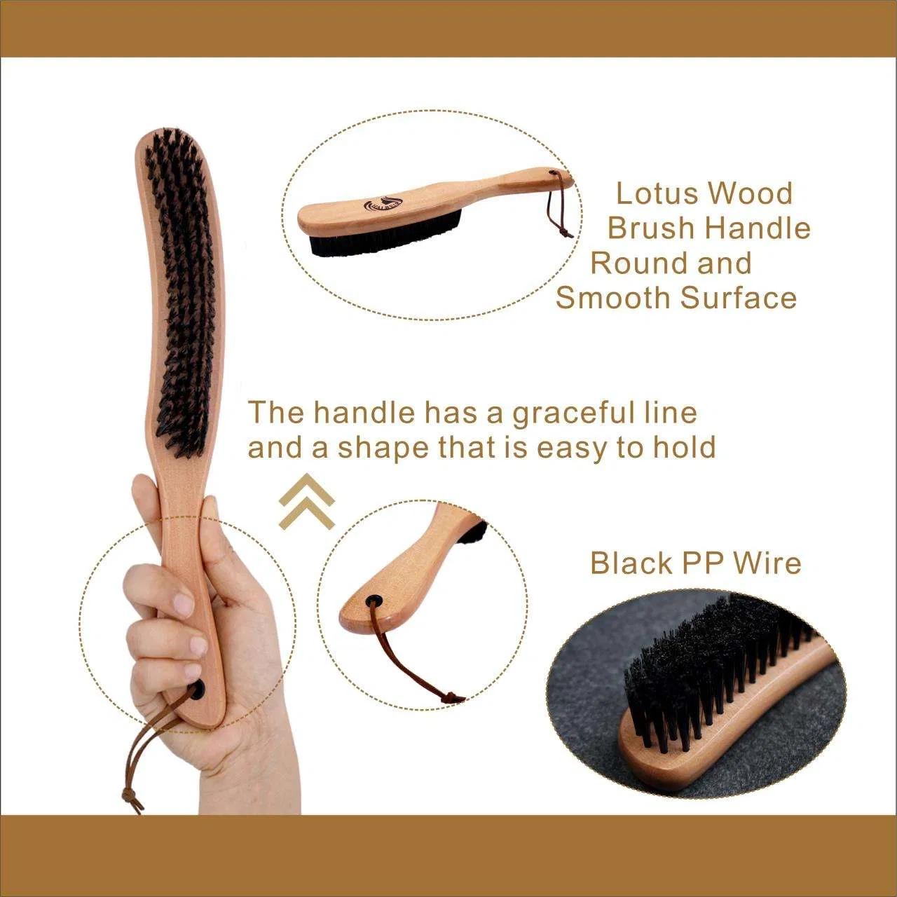 Custom Logo Natural Boar Bristle Wooden Hat and Clothing Cleaning Brush