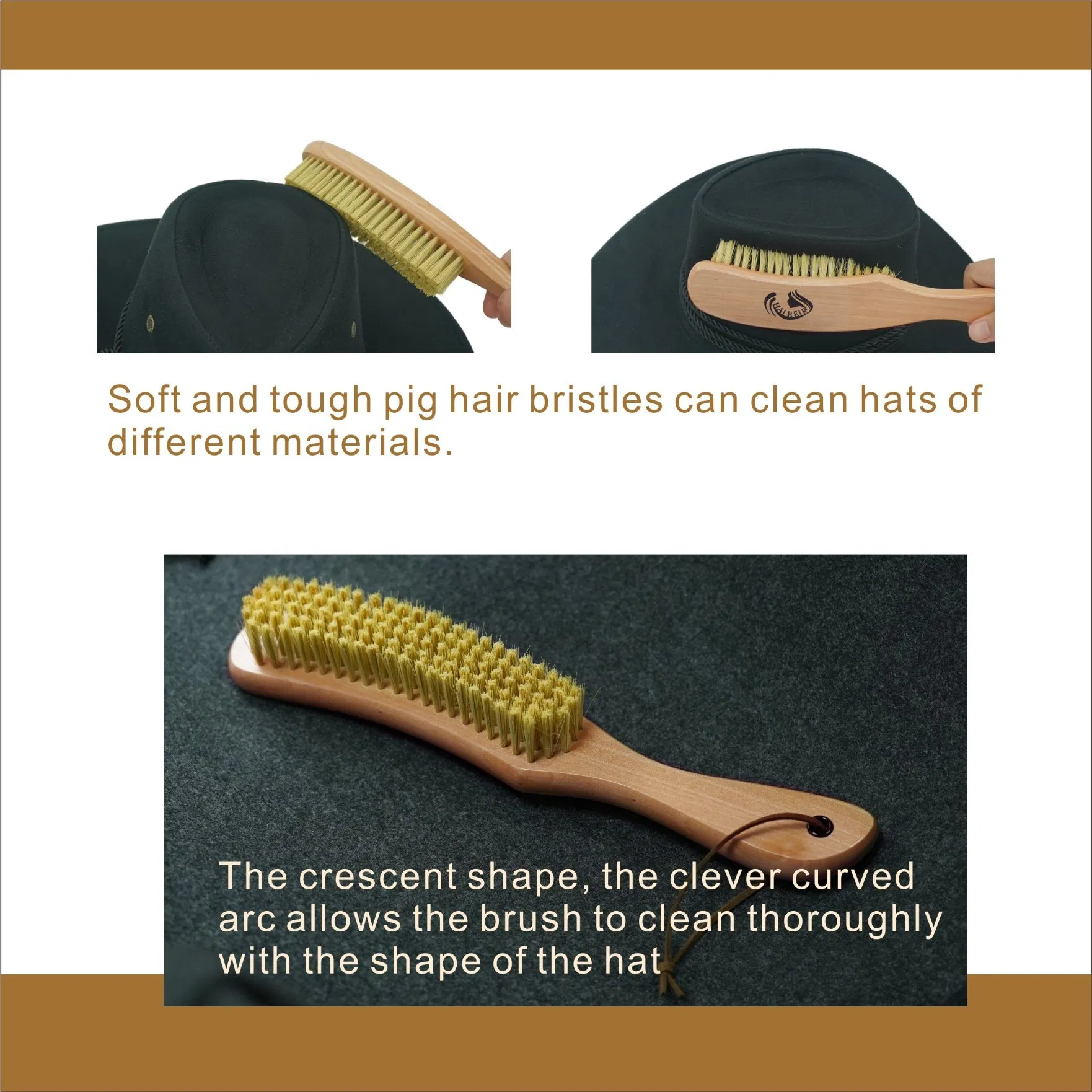 Custom Logo Natural Boar Bristle Wooden Hat and Clothing Cleaning Brush