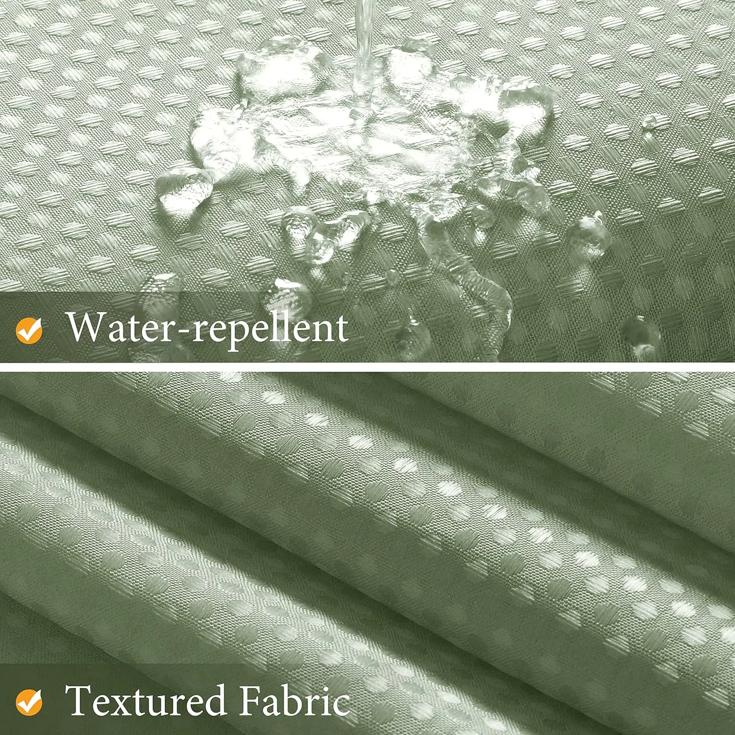 Sage Green Textured Fabric Shower Curtain Set, Polyester Ombre Shower Curtains for Bathroom