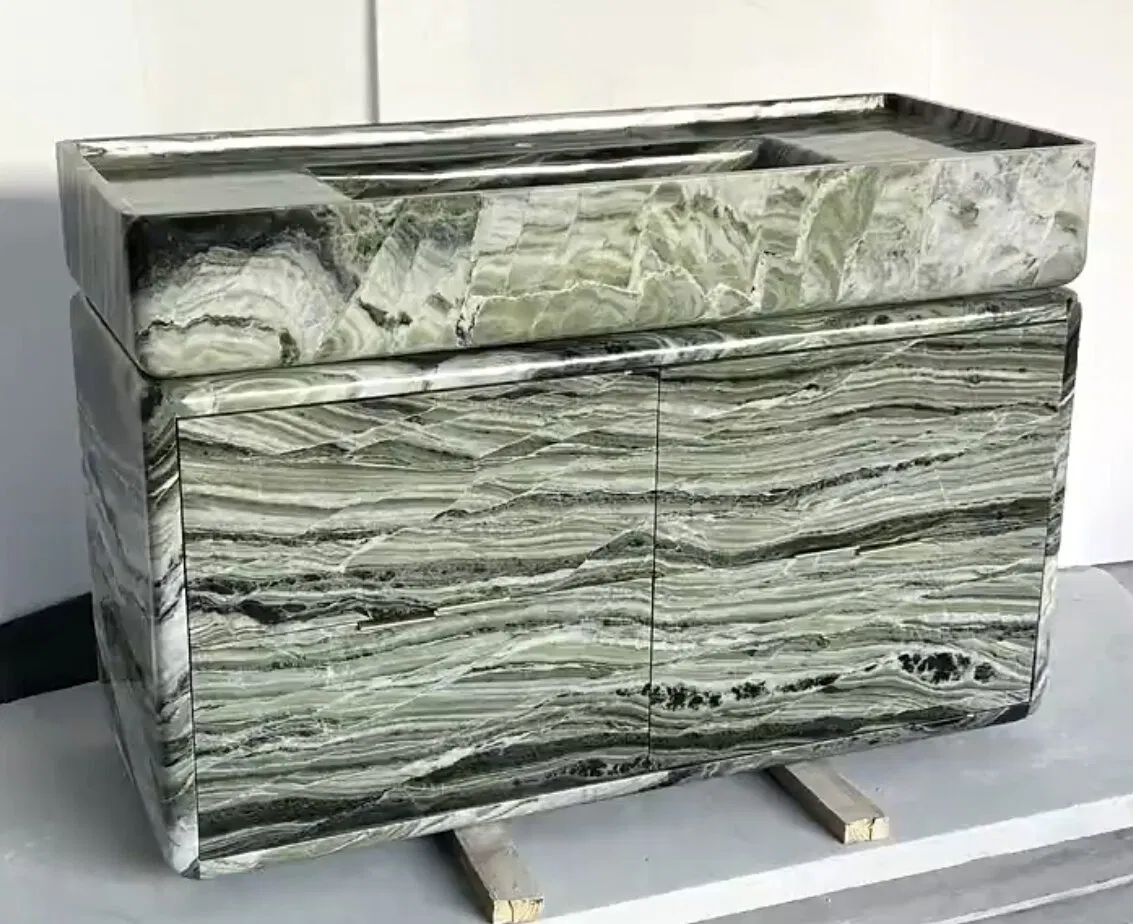 Natural stone polished/honed Shangrila Green Marble Bathroom Sink for interior/indoor hotel/apartment/office/restaurant/bar Bathroom/toilet