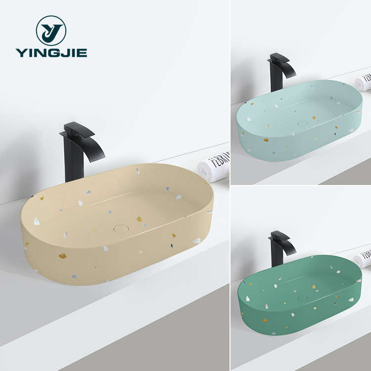 Green Decoration Solid Surface Artificial Terrazzo Above Table Countertop Basin Art Basin Bathroom Sink Wash Basin