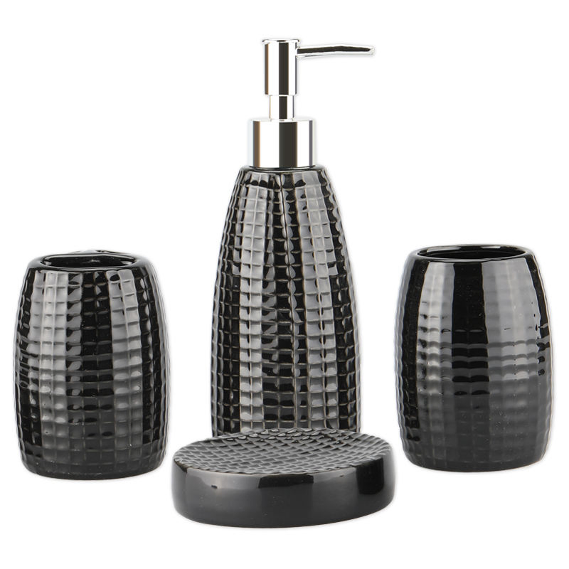 Green Toilet Essentials Decor Counter-Top Accessory Ceramic 4 Pieces Bathroom Accessories Set