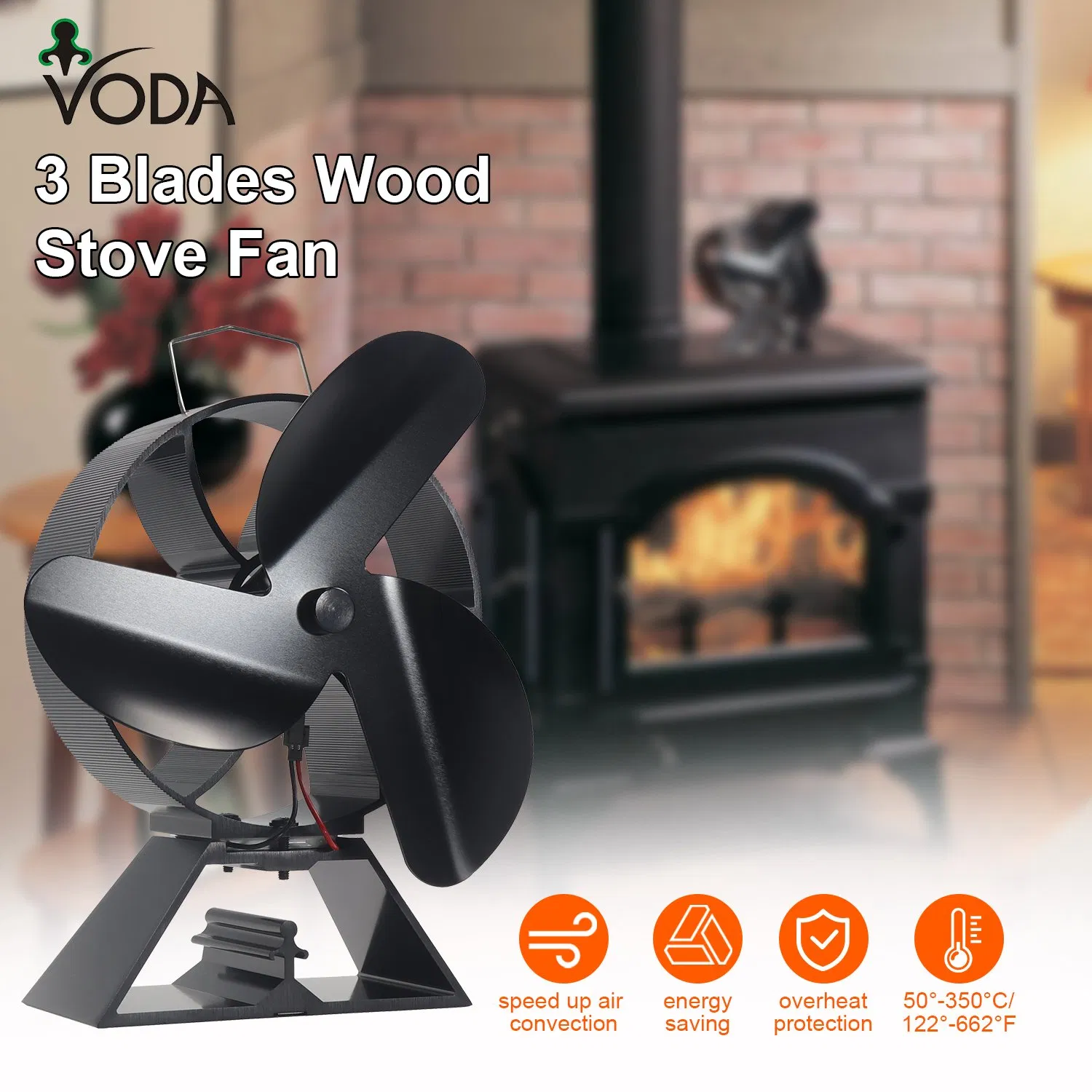 Superior Quality Stove Fan Heat Powered Wood 5 Blades Low Noise Eco-Friendly Promote Hot Air Circulation in Winter