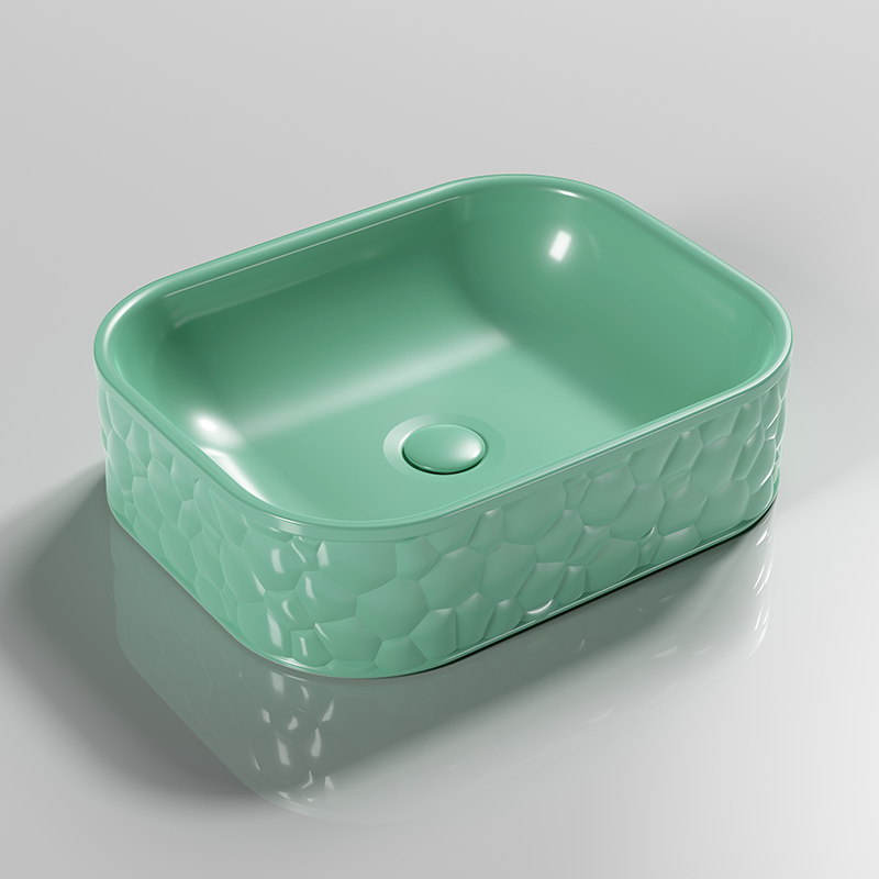 Popular Sanitary Ware Multi Green Color Bathroom Ceramic Artistic Basin Square Shape Color Art Wash Hand Basin