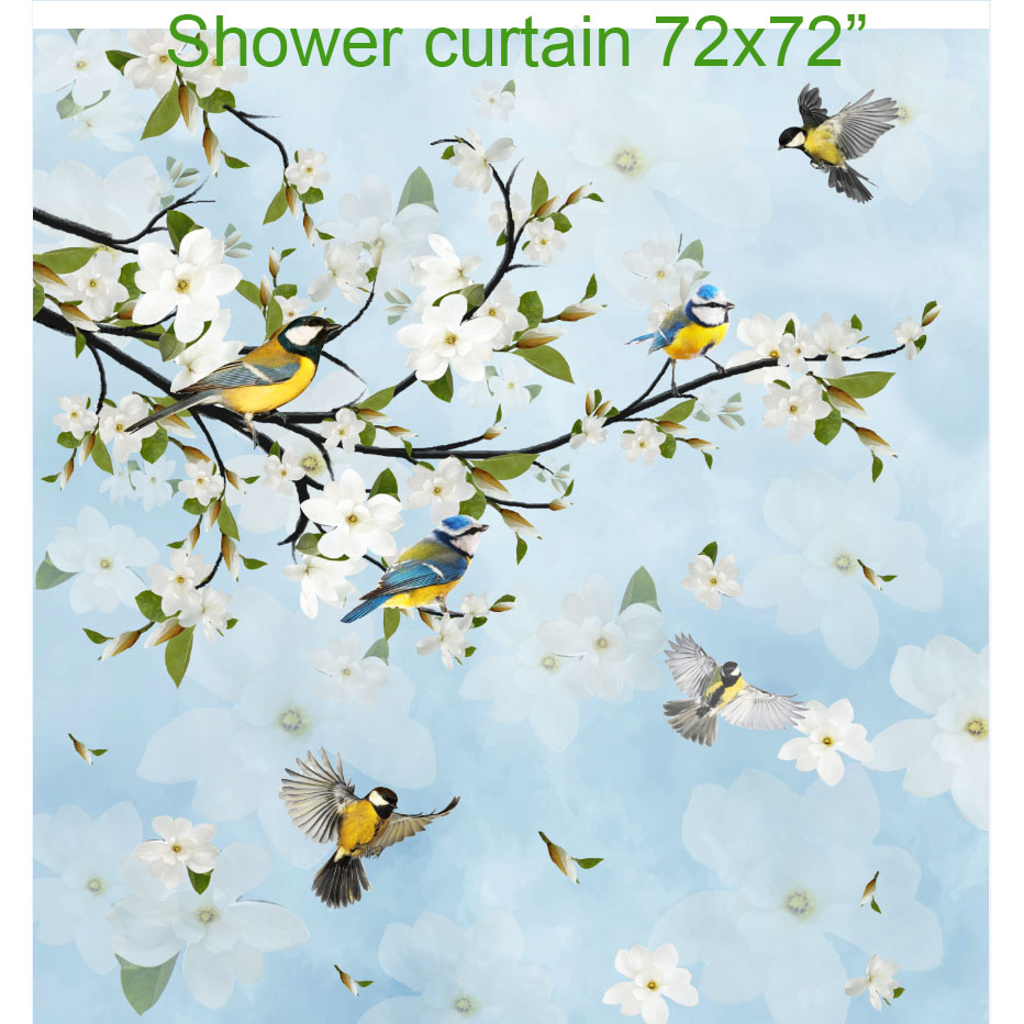 Bird Shower Curtain for Bathroom Green Leaves Floral Decor Shower Curtain Waterproof Washable Bath Curtain