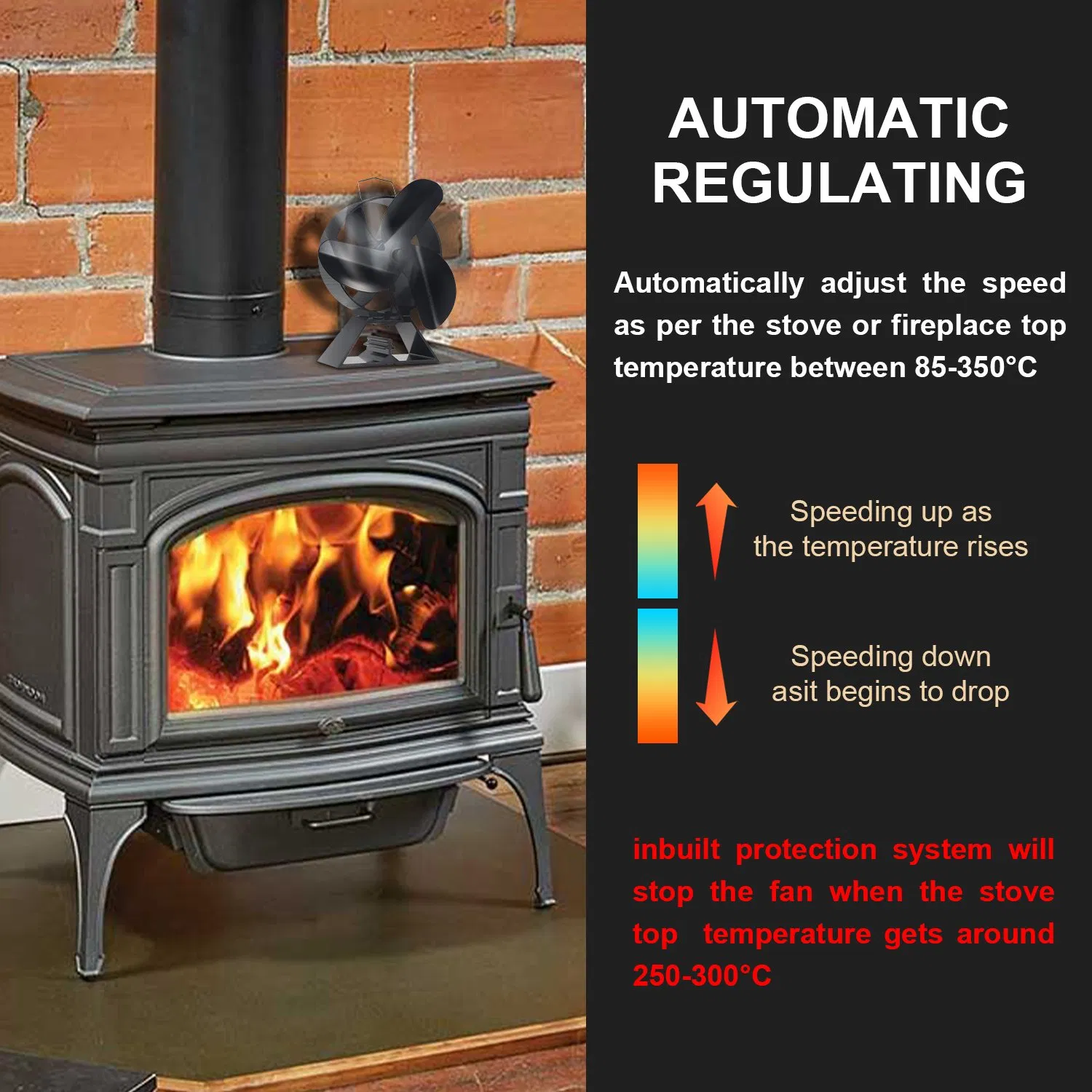 Superior Quality Stove Fan Heat Powered Wood 5 Blades Low Noise Eco-Friendly Promote Hot Air Circulation in Winter