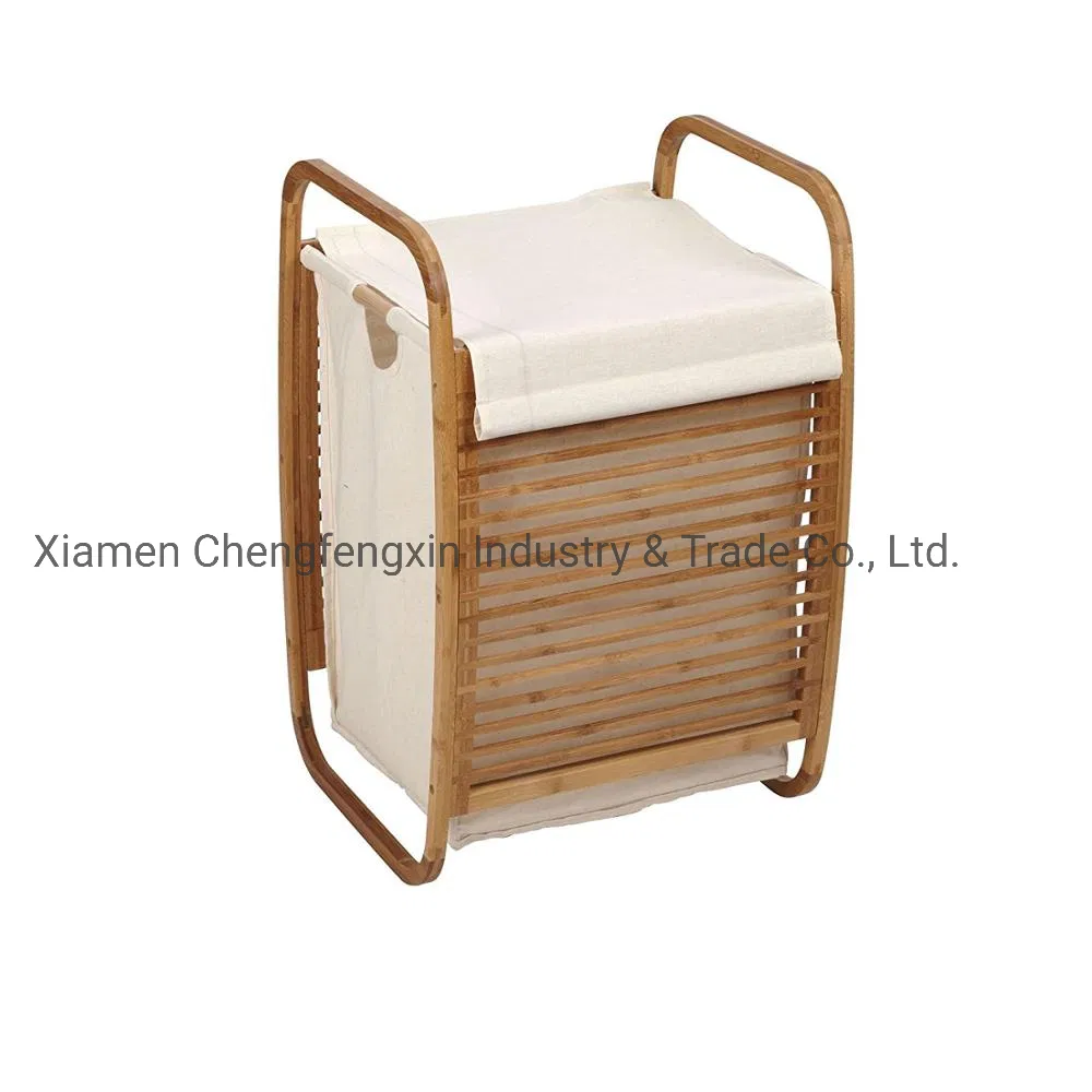 Elegant Bamboo Storage Shelf Featuring Integrated Laundry Hamper