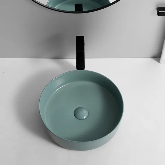 CE Cupc European Sanitary Round Ceramic Glazed Hand Wash Basin Bathroom Vanity Sink in Matte Green